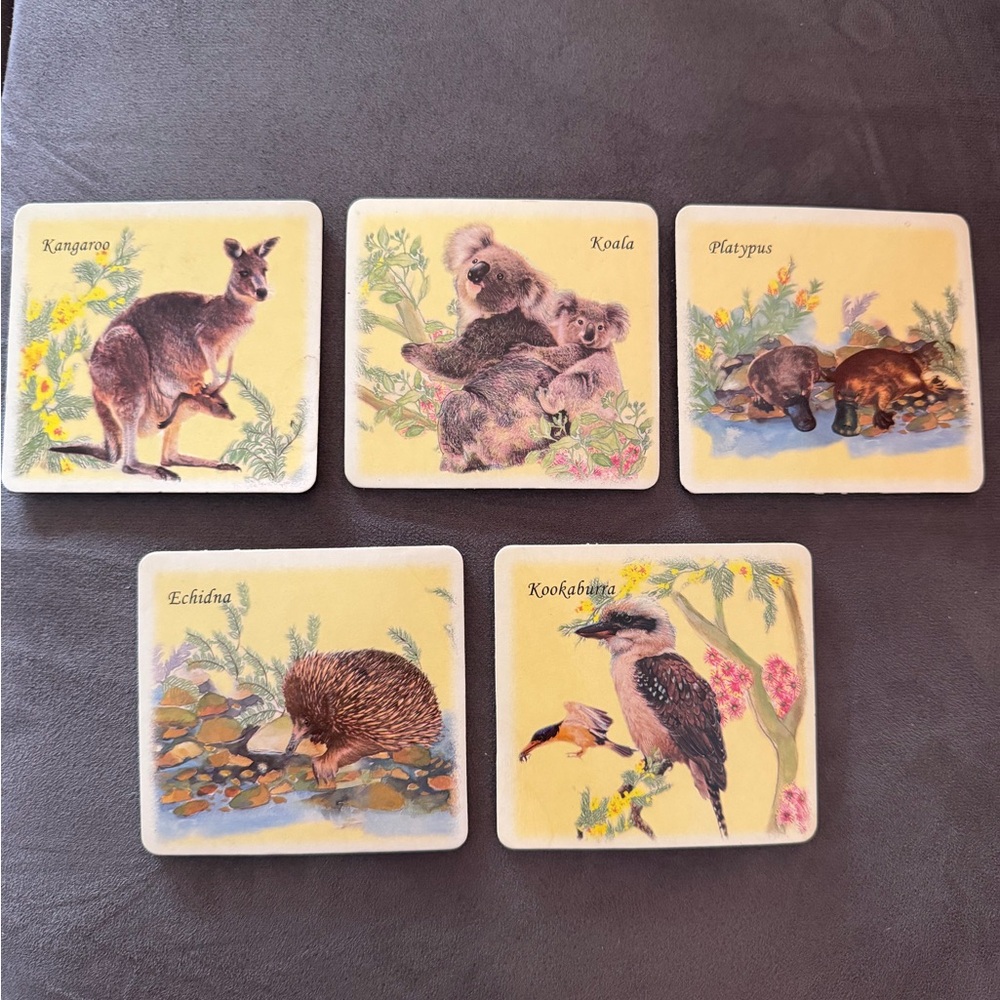 Vintage Set of 5 Australian Animal Coasters